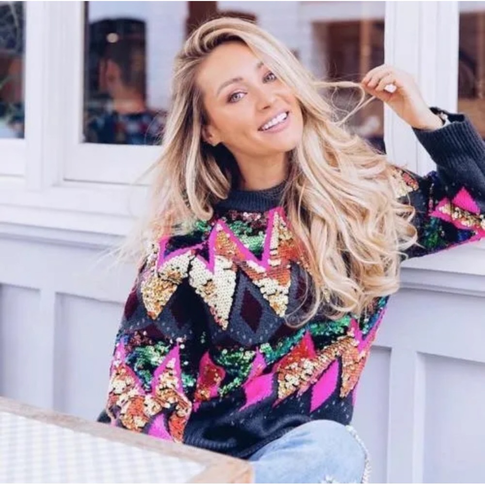 ZARA MULTICOLOR OVERSIZED SEQUIN SWEATER RARE MEDIUM M - Picture 13 of 16